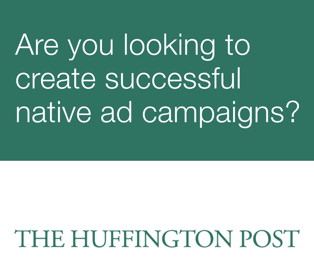 Display ad in MPU format for presentation by Huffpost at ClickZ Conference, using Huffpost's logo, colors, and branding elements. Text reads, 'Are you looking to create successful native ad campaigns.'