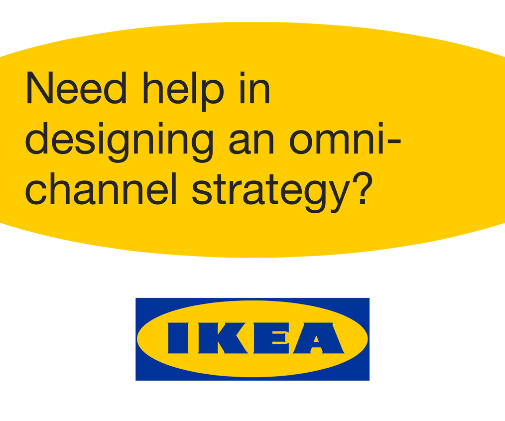 Display ad in MPU format for presentation by IKEA at ClickZ Conference, using IKEA's logo, colors, and branding elements. Text reads, 'Need help in designing an omni-channel strategy?'