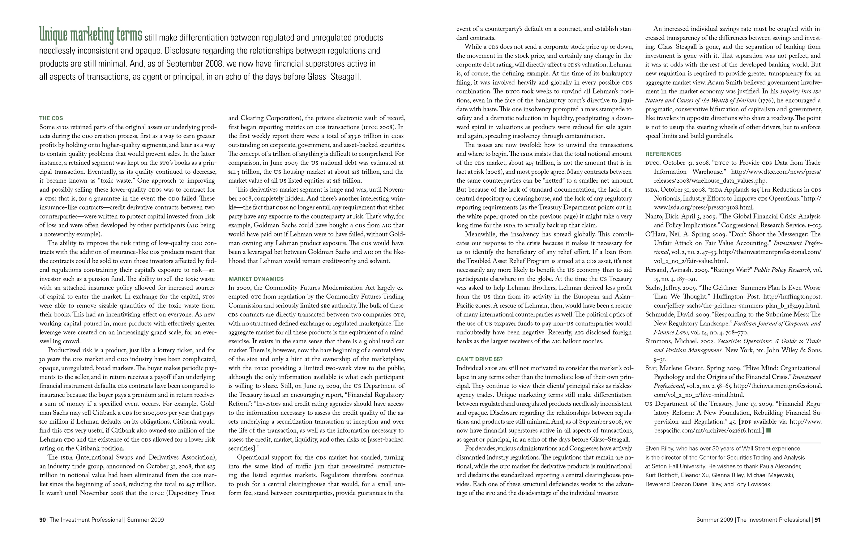 Third and final spread of the article titled 'The Place from Whence We Came.' A pull quote talks about marketing terms for regulated and unregulated products.