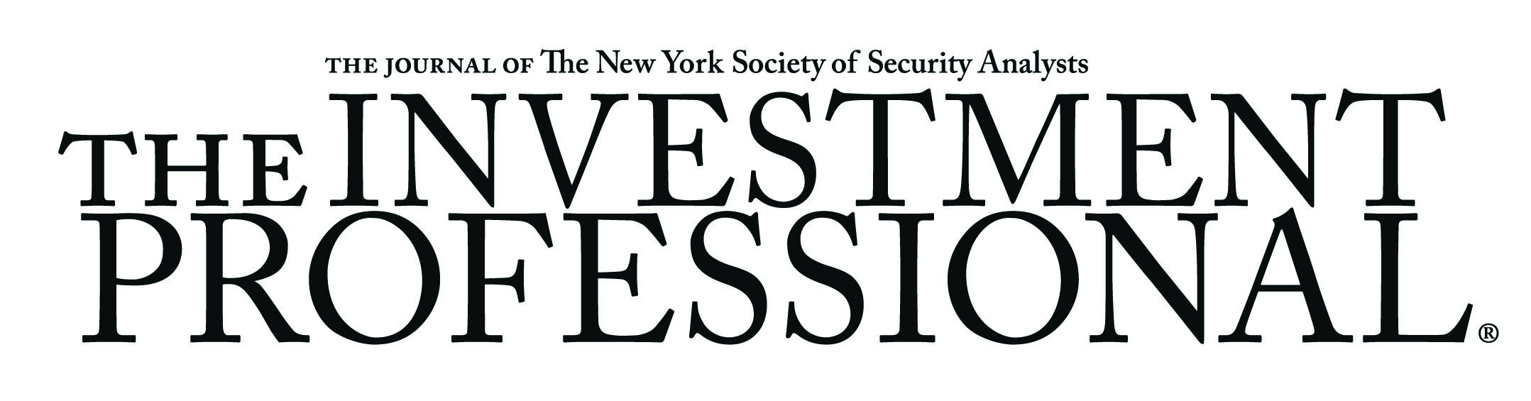 Logo for The Investment Professional. The logo is set in all caps in Adobe Caslon. The words 'The' and 'Investment' are stacked above 'Professional'; the word 'The' is in a smaller type size. The tagline, 'The Journal of the New York Society of Security Analysts' sits above 'Investment' in a much smaller size.