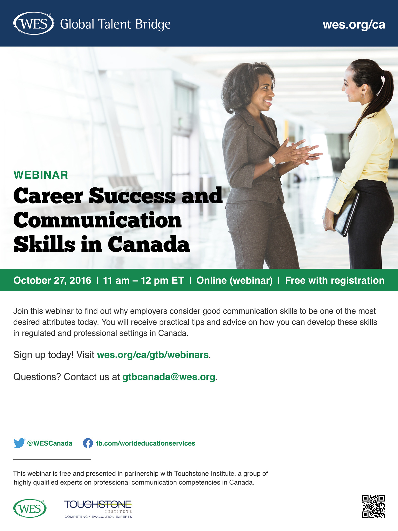 Flyer promoting a webinar on the topic of career success in Canada.